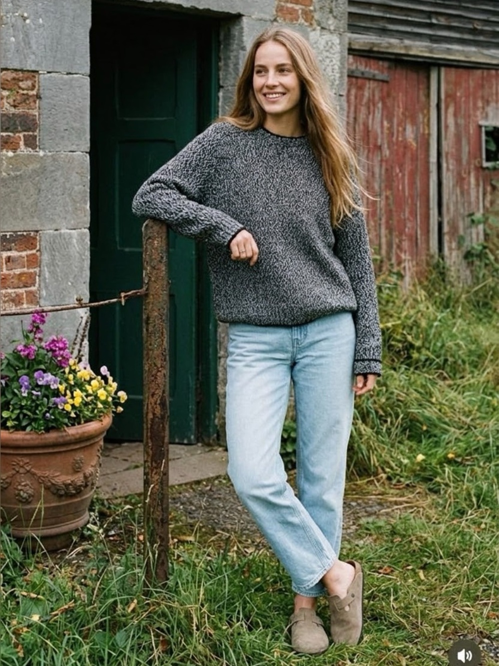 Eddie Bauer Vintage Lambswool Knit Marled Crewneck Sweater Large Cabincore